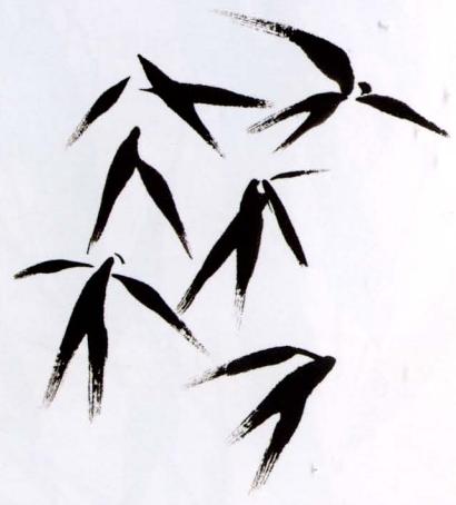 Китайская живопись кистью - "садящийся гусь" и "летящая ласточка"